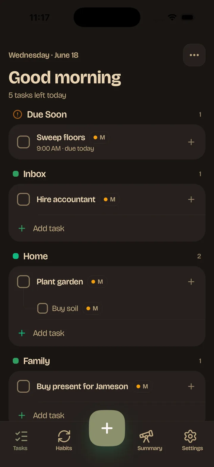 Tendi tasks on iPhone